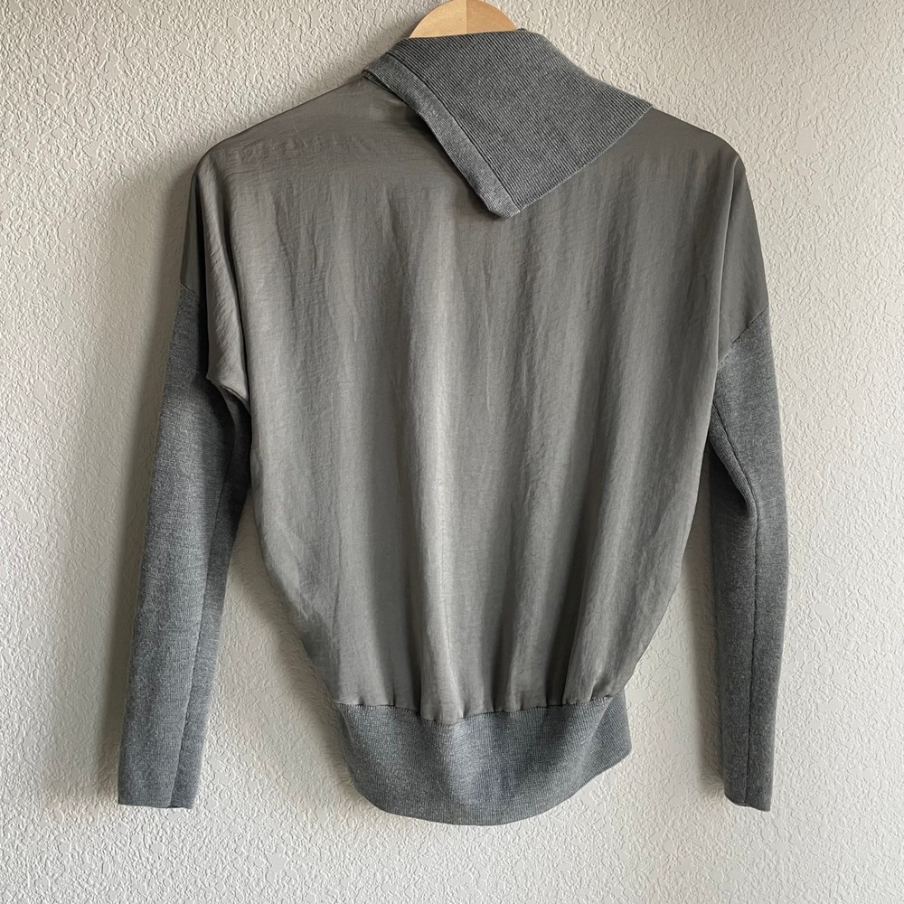 All Saints Merino Wool Mixed Media Asymmetrical Cowl Neck Sweater Grey Small - Picture 2 of 16